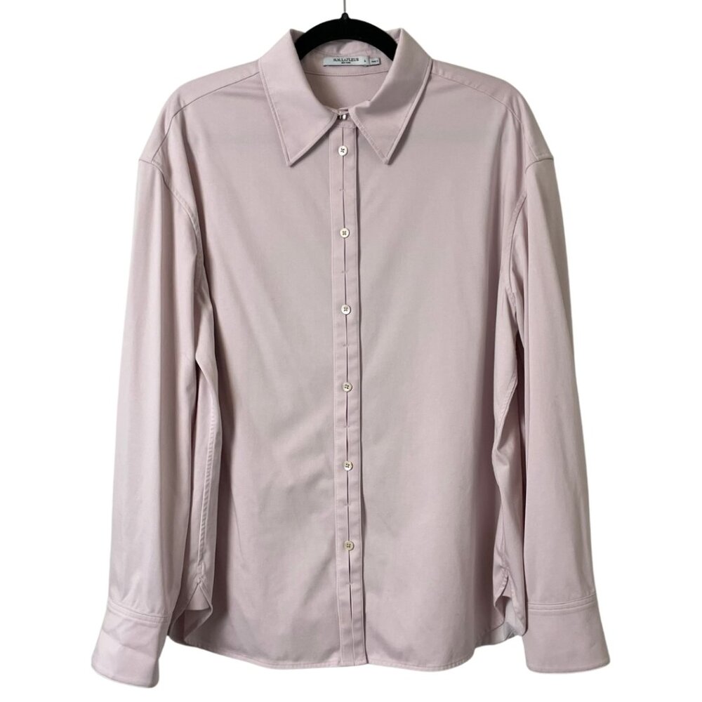 M.M.LaFleur Filomina Friday Shirt Size Large Pink Tulip Knit Poplin Button Down - Picture 2 of 12